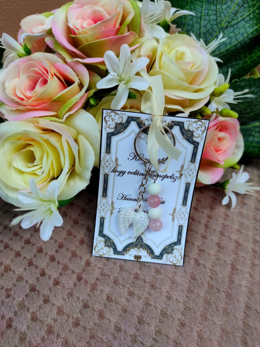 Esküvői köszönő kulcstartó angyal